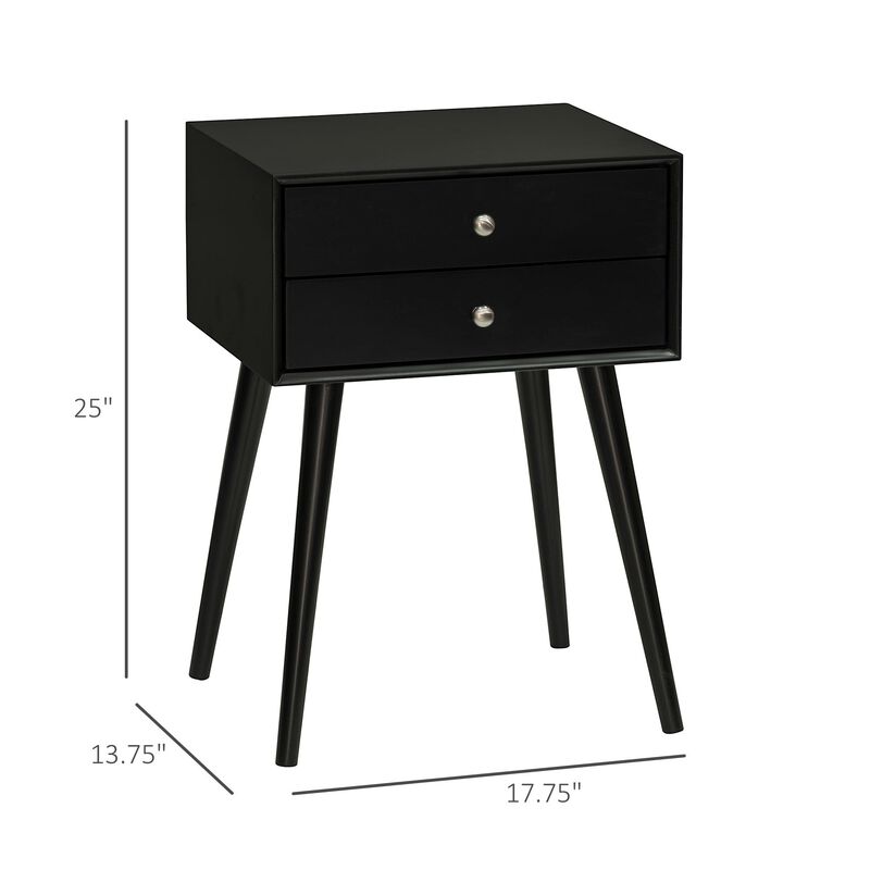 Black Bedroom Accent: Mid Century Side Table with 2 Drawers