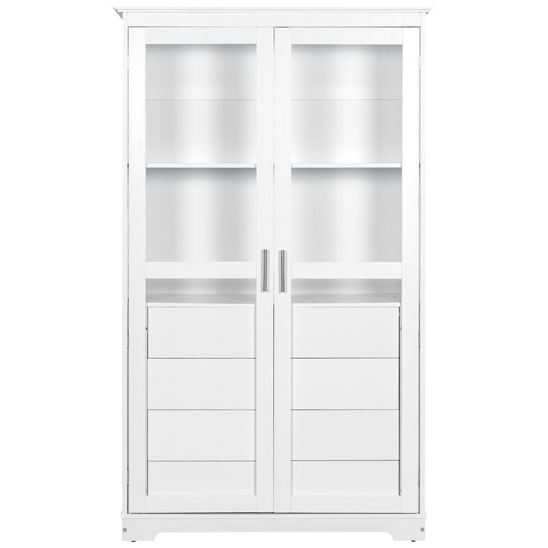 Merax Freestanding Kitchen Storage Cabinet Display Cabinet with Glass Doors
