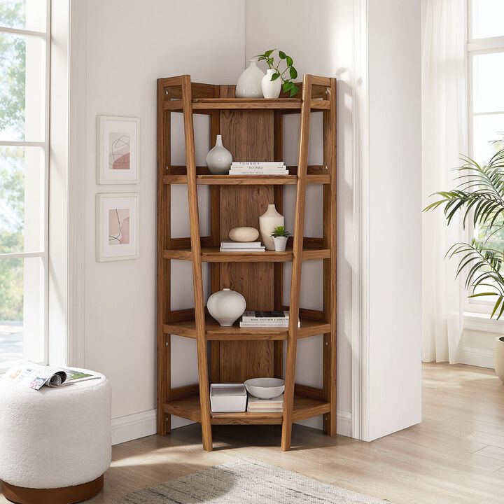 Modway Bixby 71'' Tall Corner Bookshelf in Oak - 5-Tier Wood Bookcase with Open Shelves for Living Room, Bedroom, Or Home Office