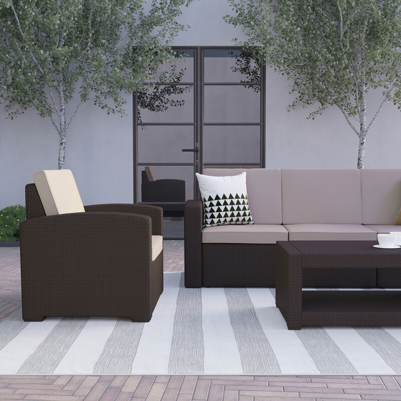 5 PC Brown Outdoor Rattan Set