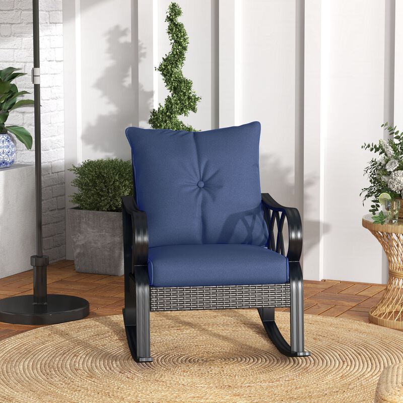 Hivvago Aluminum Frame Wicker Rocking Chair with Cushions image number 6
