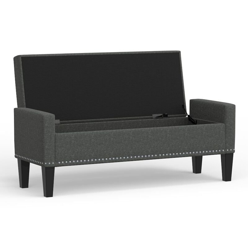 Rize Home 51.25 Storage Bench with Truncated Arms + Nailhead Trim - Dark Gray image number 2