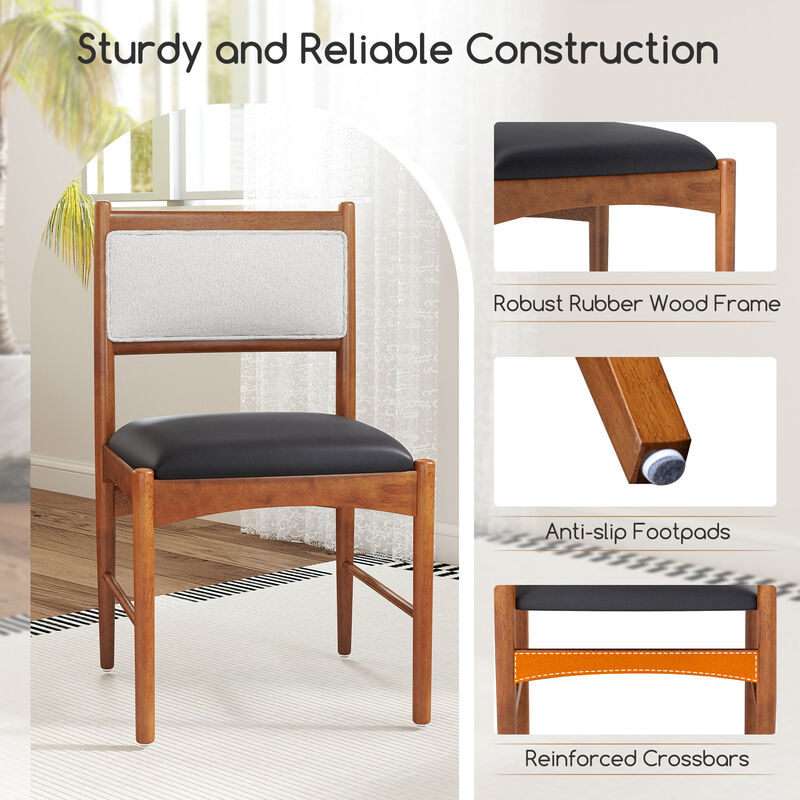 Wooden Dining Chair Set of 2 with Rubber Wood Frame and Faux Sherpa Backrest