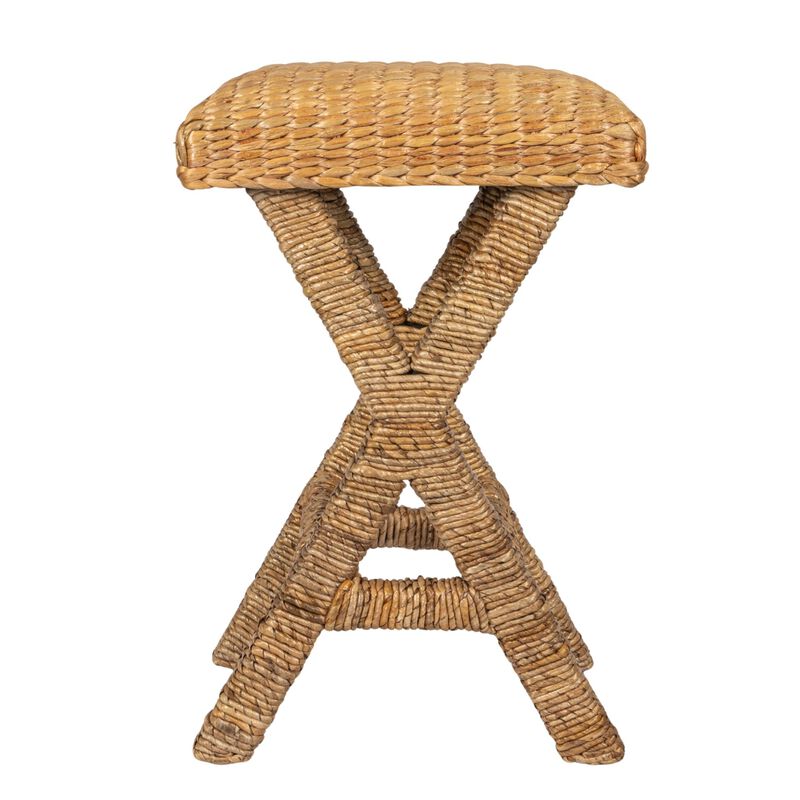 Woven Water Hyacinth Stool, Natural Finish image number 4