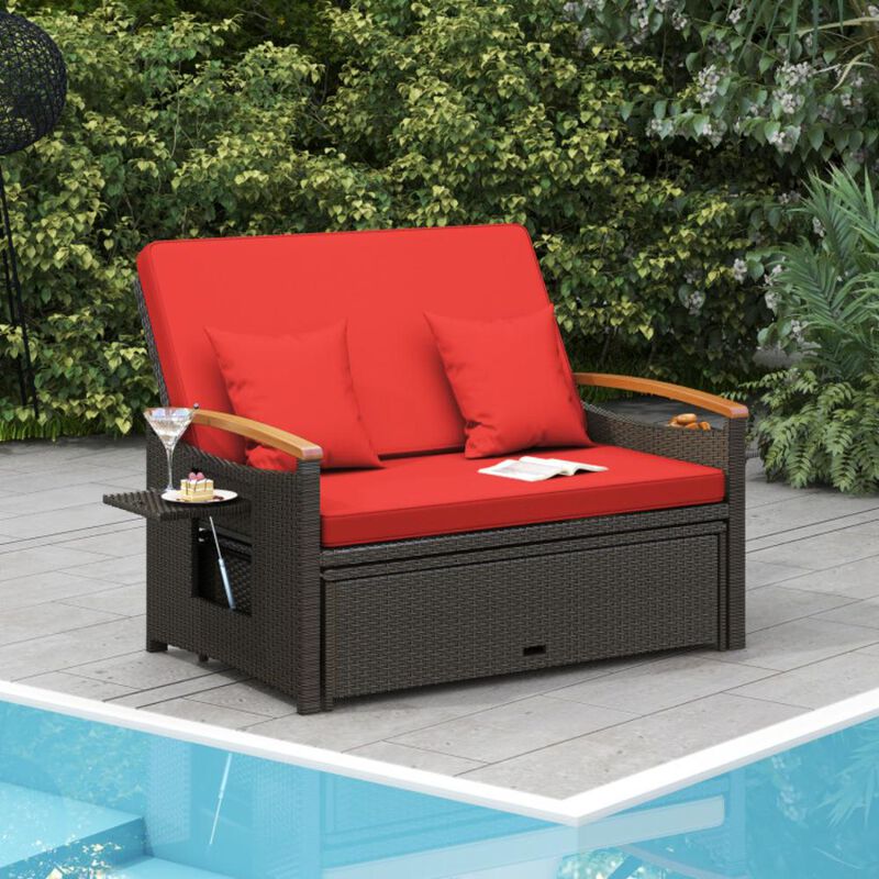 Hivvago Outdoor Wicker Daybed with Folding Panels and Storage Ottoman