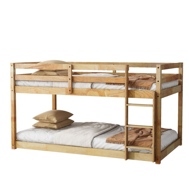 Whisen Rubber Wooden Twin over Twin Loft Bed with Ladder ,Upper and Bottom Bed Platforms crafted with Strengthened Slats