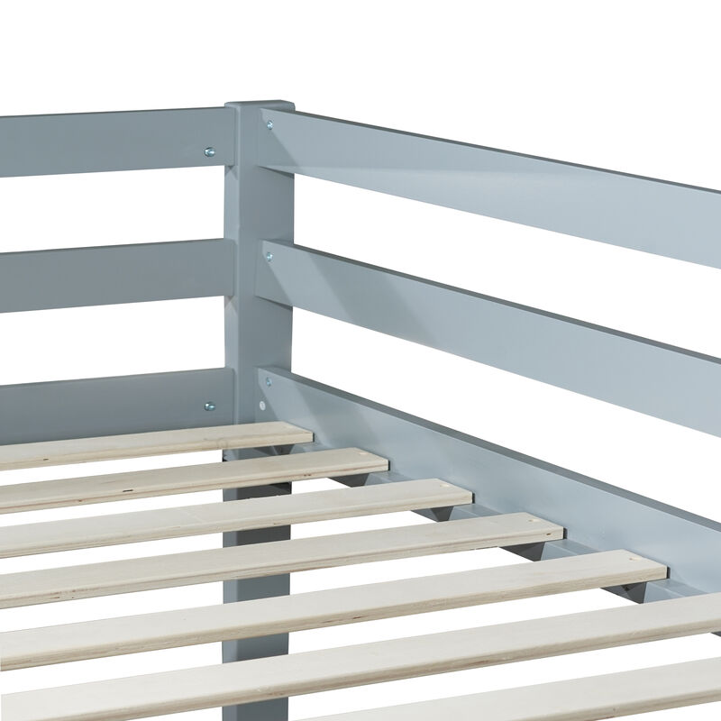 Whisen Wooden Twin over Twin Loft Bed with Ladder ,Upper and Bottom Bed Platforms image number 8