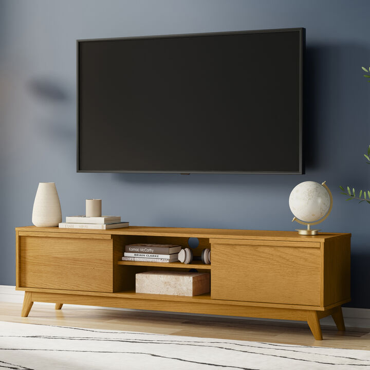 Lennon  72 inch Wide Mid Century Modern TV Media Stand in Oak Veneer