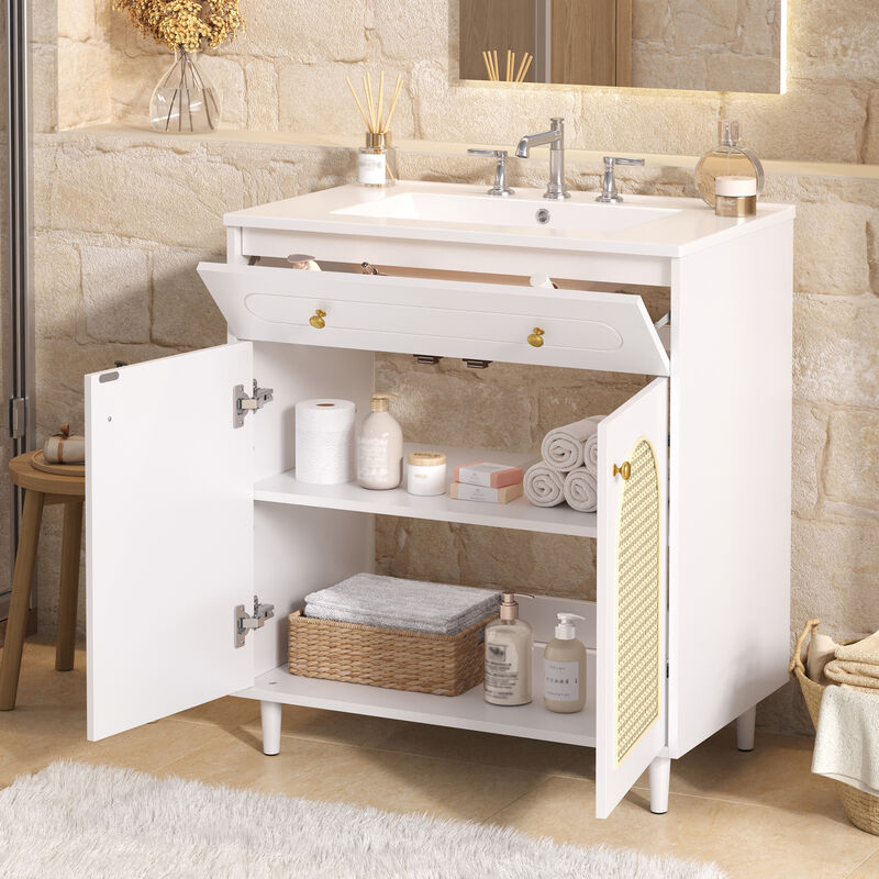 30" Bathroom Vanity with Sink, Storage Cabinet, Adjustable Shelf and Drawer image number 5