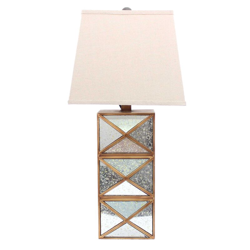 Hivvago 28" Distressed Gold And Silver Metal Bedside Lamp With Beige Shade