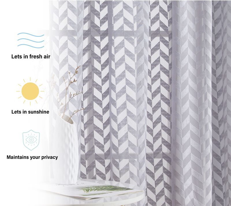 THD Herringbone Lace Thick Semi Sheer Premium Grommet Top Window Curtain Panels for Kids Room & Bedroom - Set of 2 Panels