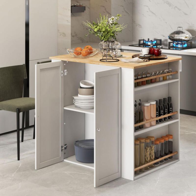 Hivvago Modern Kitchen Island with Rubber Wood Countertop and Storage