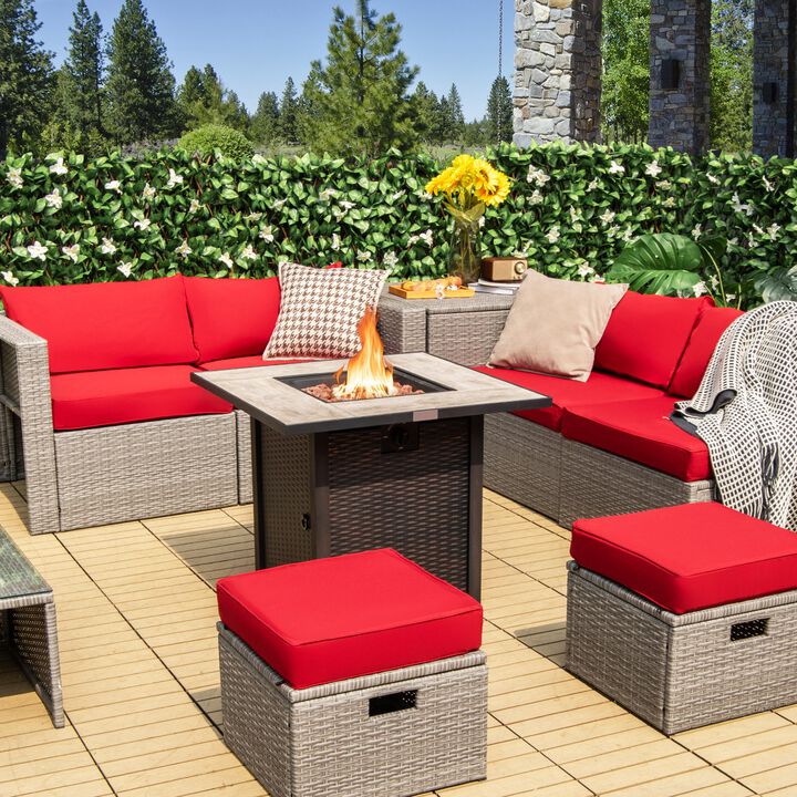 Mondawe 30" Square Fire Pit Table - 50K BTU, Ceramic Top & Rattan Design