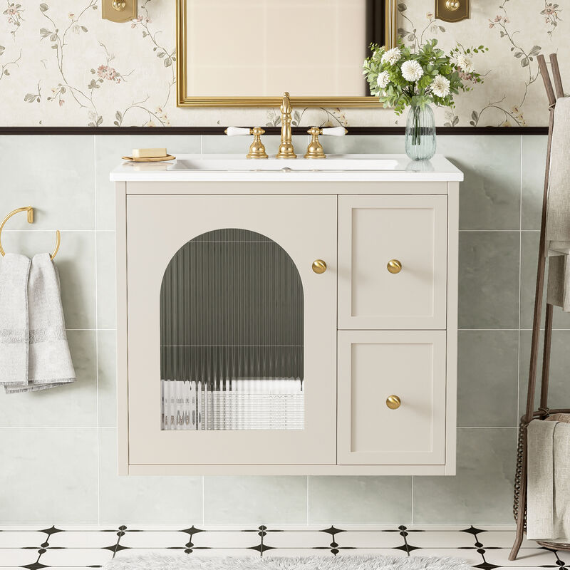 ELEMENT ACE Compact Wall Mounted Bathroom Vanity Set with Ceramic Sink and Storage Cabinet image number 4