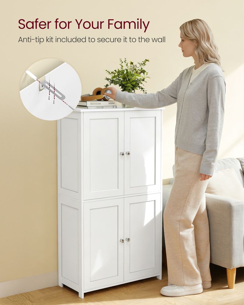 White Freestanding Floor Cabinet with Adjustable Shelves and Doors image number 3