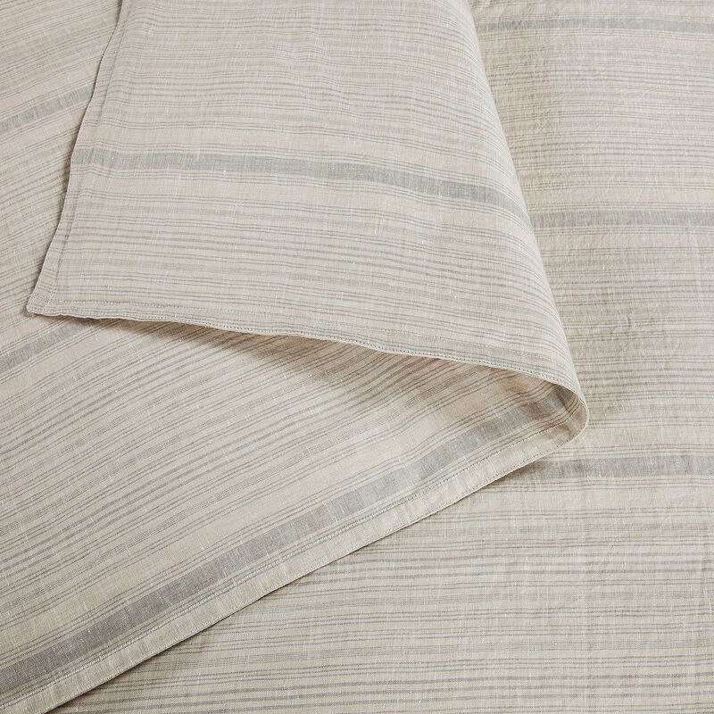 French Flax Linen King Variegated Stripe Duvet Cover Set in Natural image number 3