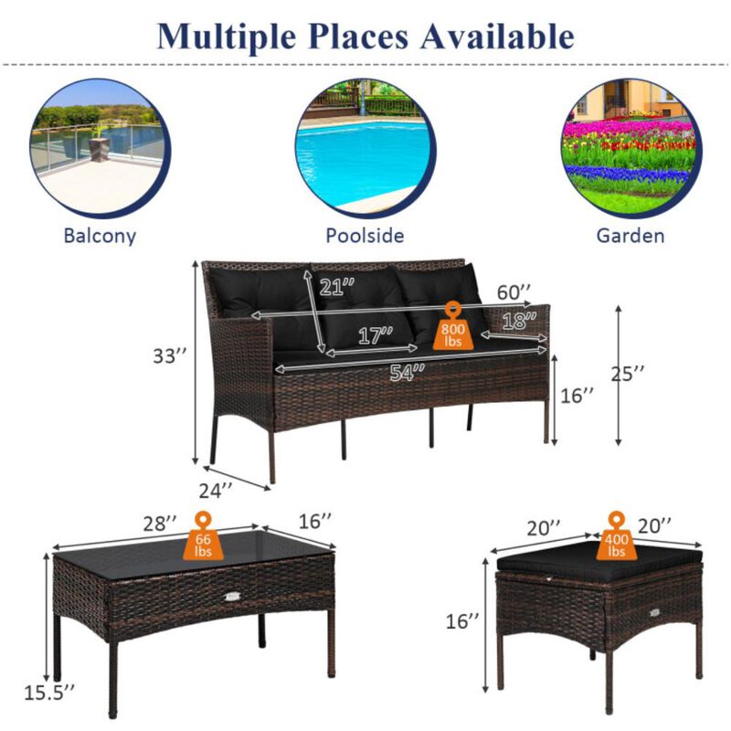 Hivvago 3 Pieces Patio Furniture Sectional Set with 5 Cozy Cushions