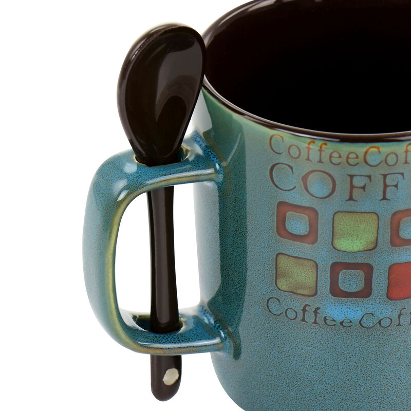 Mr. Coffee Cafe Americano 8 Piece 13oz Ceramic Cup and Spoon Set in Assorted Colors