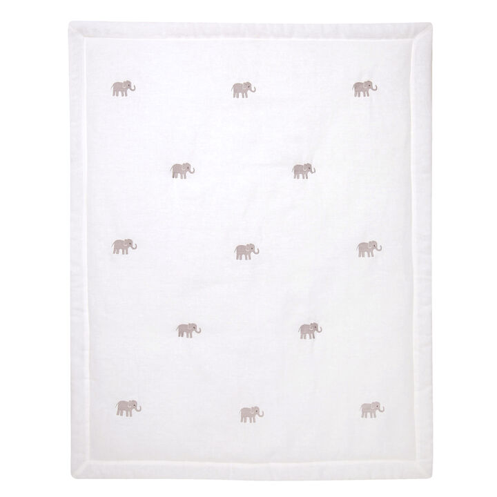 Lambs & Ivy Signature Elephant Creamy White Linen Embroidered Baby Crib Quilt