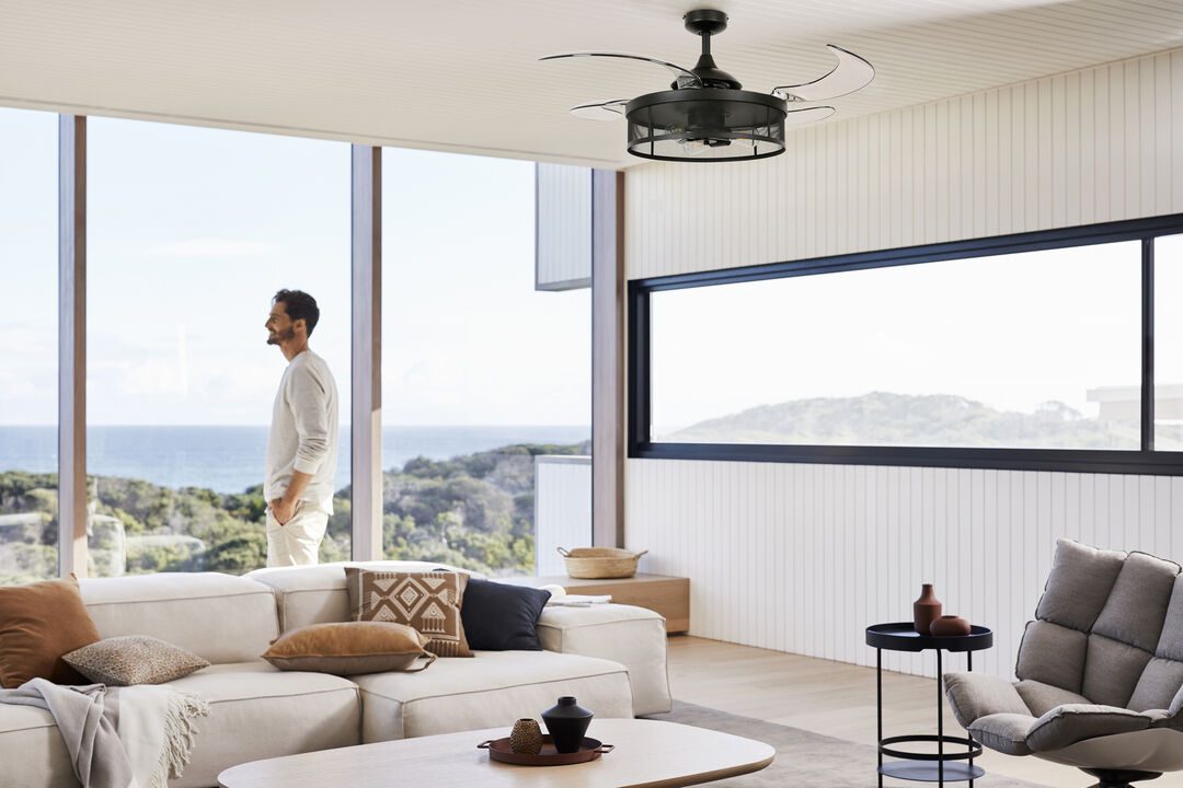Fanaway Meridian 48" Retractable Blade Ceiling Fan with Light and Remote, Modern Fandelier Ceiling Fan, Patented Design Technology, Stronger Thicker Blades