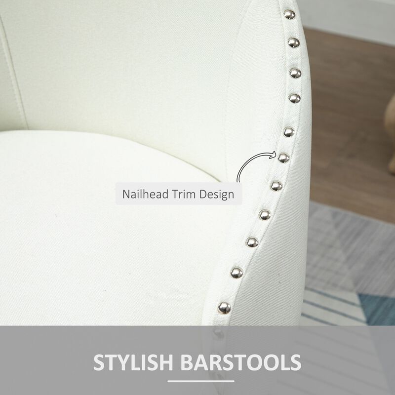 Cream White Kitchen Seating: Linen Counter Stools with Nailhead Trim image number 5