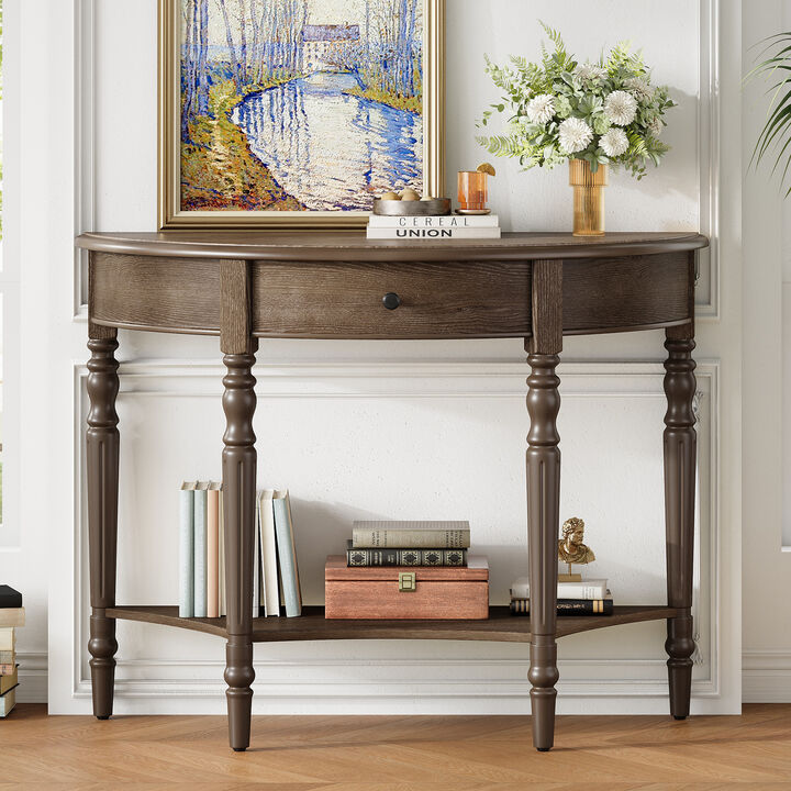 Merax Space-Saving Half-Moon Entryway Table with Storage Drawer & Lower Shelf