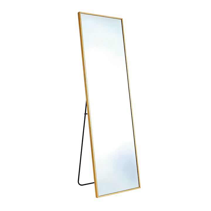 HomeRoots 56" Gold Aluminum Freestanding And Wall Mounted Framed Full Length Mirror