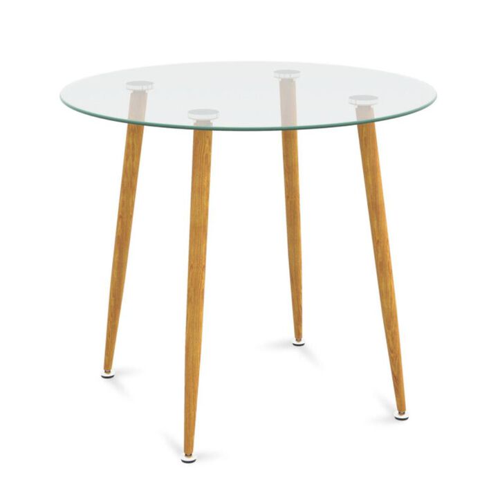 Hivvago Round Glass Dining Table Leisure Coffee Table with Metal Legs