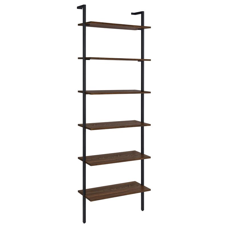 Wens Wall Mounted Bookcase Unit, 6 Open Shelves, Black Metal, Brown