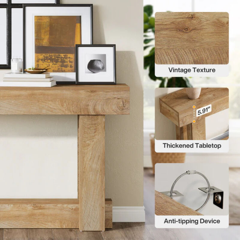 63 Inch Farmhouse Console Table, 2-Tier Entryway Table-Brown