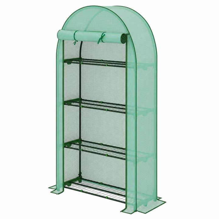 WOW PIONEER Portable Four-Shelf Lean-To Greenhouse With Sturdy Powder-Coated Steel Frame For Growing Plants Flowers And Seedlings