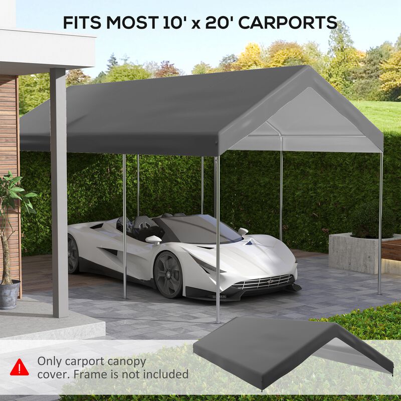 Outsunny 10' x 20' Carport Replacement Top Canopy Cover, Waterproof and UV Protected Garage Car Port Cover with Ball Bungee Cords, Beige, (Only Cover)
