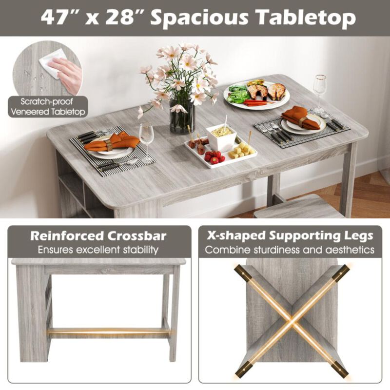 Hivvago 5 Pieces Dining Table Set with Storage Shelf and 4 Stools