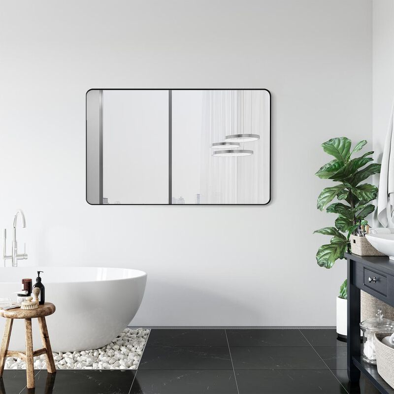 Altair Nettuno 48 Rectangle Bathroom/Vanity Matt Black Aluminum Framed Wall Mirror