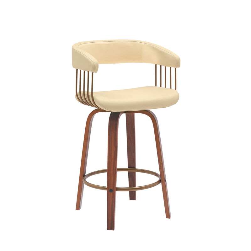 HomeRoots Faux Leather Counter Stool with Armrests and Bucket Seat image number 2