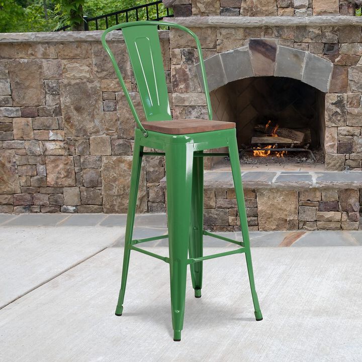 Flash Furniture Metal/Wood Colorful Restaurant Barstools, 1 Pack, Green