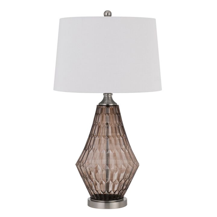 31 Inch Glass Table Lamp with Dimmer, Geometric Base, Brown-Benzara