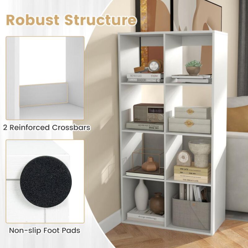 Hivvago 8 Cube Bookshelf with Back Guardrail for Living Room Bedroom