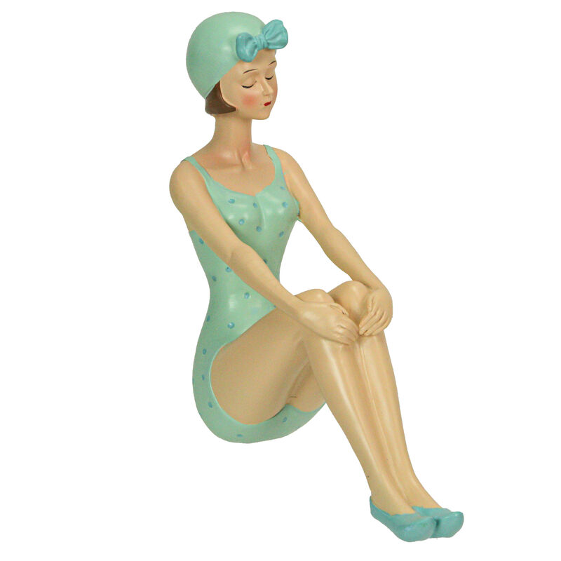 Retro Bathing Beauty Beach Girl Green Polka Dot Swimsuit Resin Figurine Home image number 0