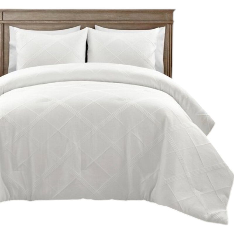 Hivvago Full/Queen White Diamond Jacquard 3 PCS Comforter Set