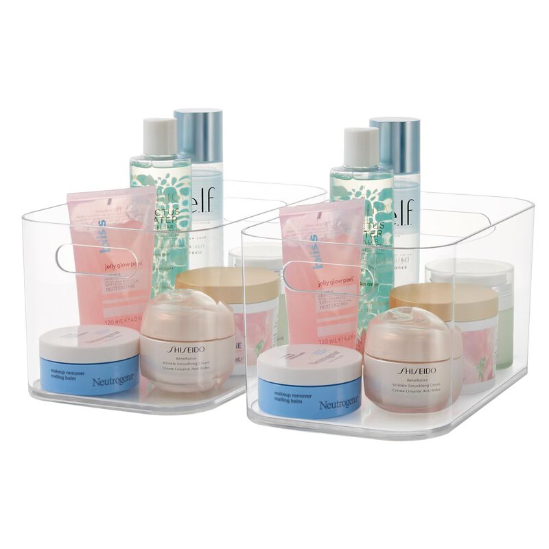 STORi Bliss 10"" x 6"" Open Compartment Clear Plastic Organizer (Set of 2) | Rectangular Makeup & Vanity Container & Pantry Stor