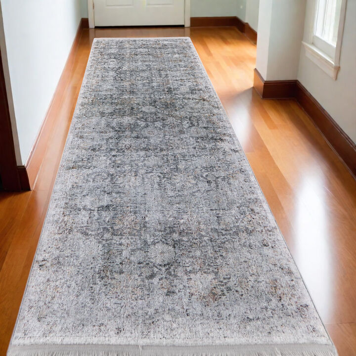 HomeRoots Damask Power Loom Worn Faded Runner Rug