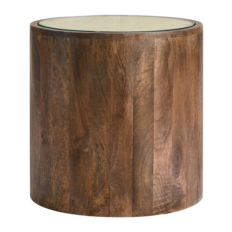 Truett Round Wood Rattan Side Table image number 0