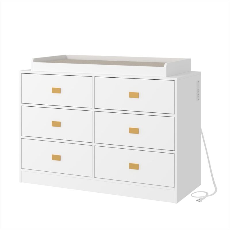 6-Drawer Nursery Dresser & Changing Table with Power Outlets, Removable Top & Soft Pad, Spacious Storage image number 0