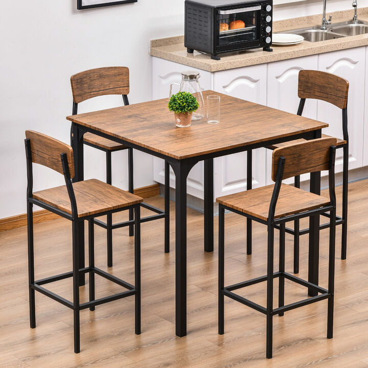 5 PC Modern Counter Height Bar Table Set Compact Kitchen Table 4 Chairs Set with Footrest, Metal Legs, Wood