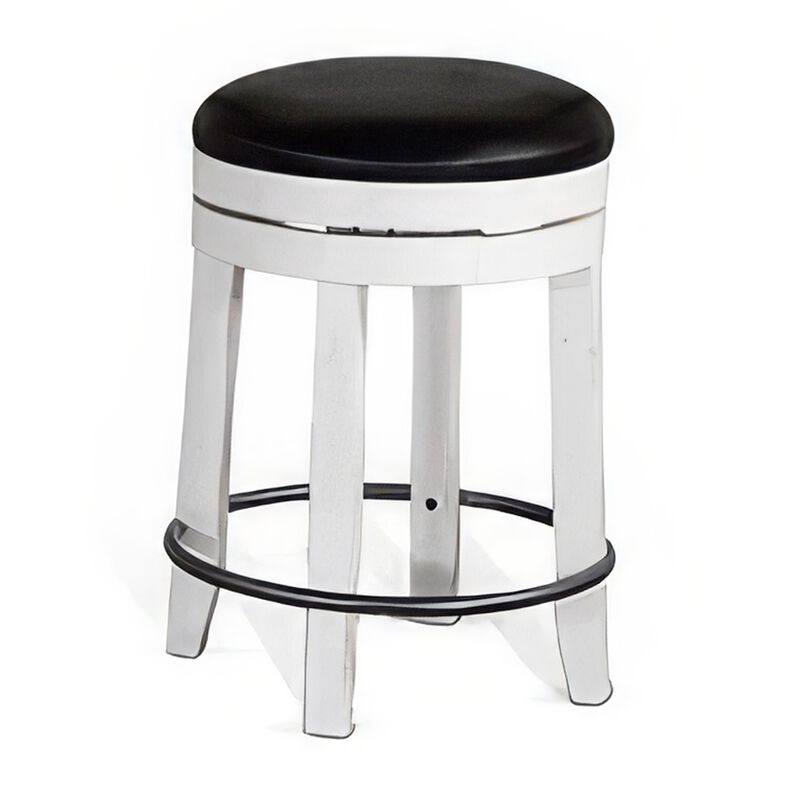 Orso Swivel Counter Stool Set of 2, Black Faux Leather, White Wood - Benzara