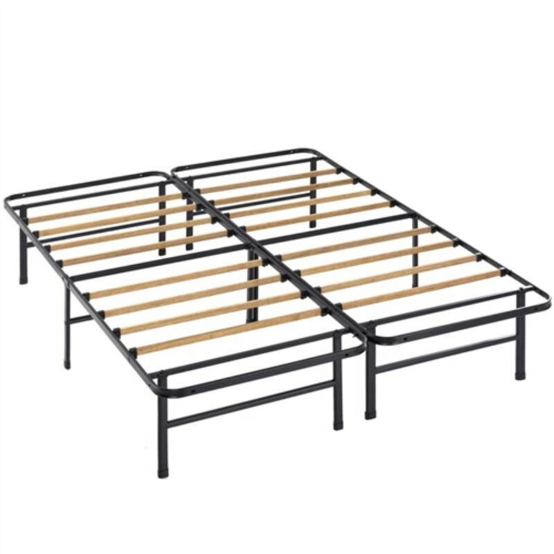 Metal Bed Frame with Wicker Accents and Wood Slats for Supportive Sleep
