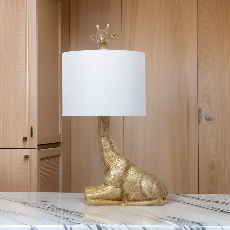 25 Inch Table Lamp, Jungle African Giraffe Statuette Gold Metal Base - Benzara