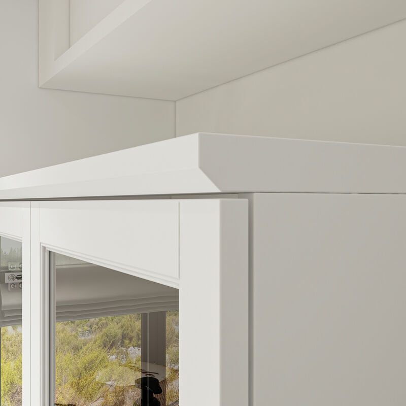 FUFU&GAGA Kitchen Storage Cabinet with Glass Doors, Adjustable Shelves, and Drawer for Organization (31.5" W x 15.7" D x 78.9" H) White