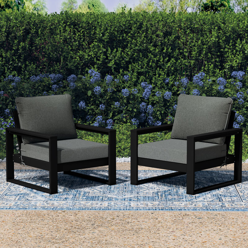 WestinTrends Outdoor Modern HDPE Patio Club Chair with Waterproof Deep Seat Cushions (Set of 2)